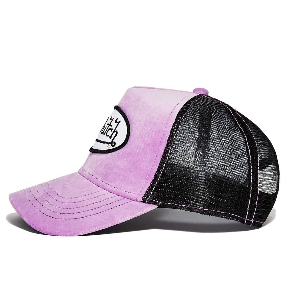 NEW Von Dutch Purple Plum Dust Velvet Black Mesh Trucker SnapBack Unisex hat - Picture 2 of 6